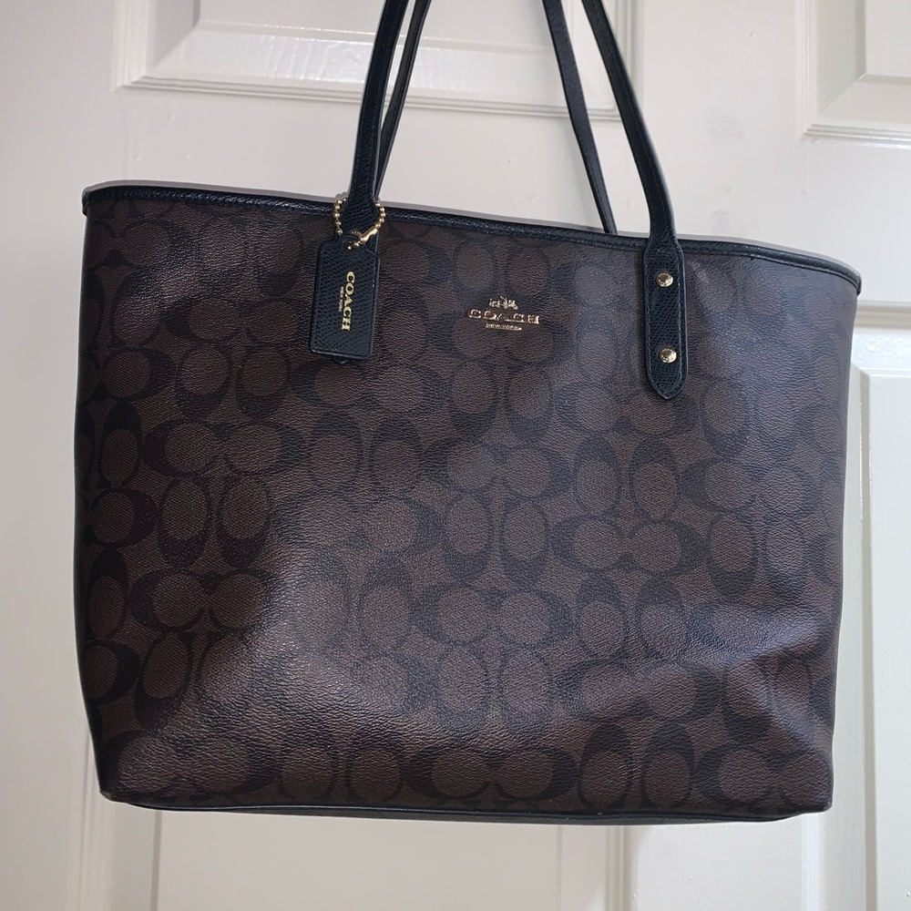 LARGE COACH TOTE BLACK/BROWN